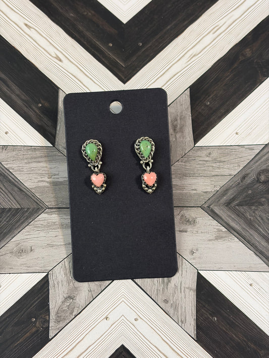 Handcrafted Kingman & Conch Heart Earrings