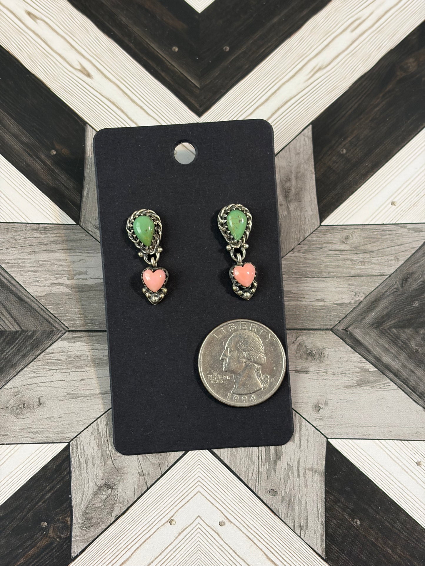 Handcrafted Kingman & Conch Heart Earrings