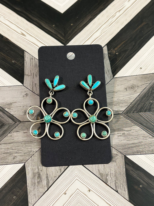 Kingman Turquoise Flower Drop Earrings