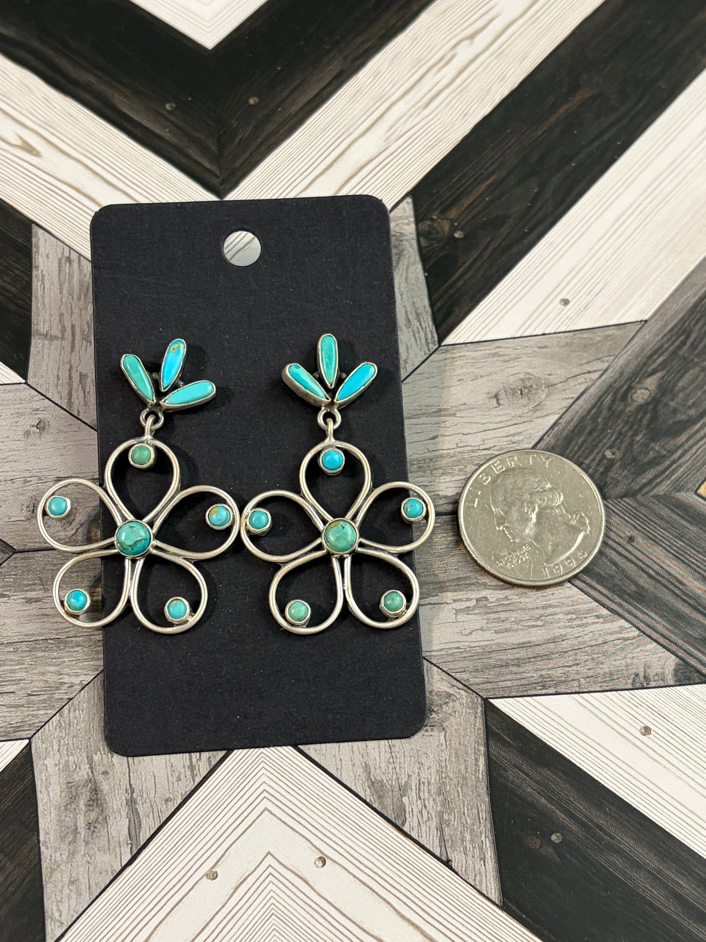 Kingman Turquoise Flower Drop Earrings