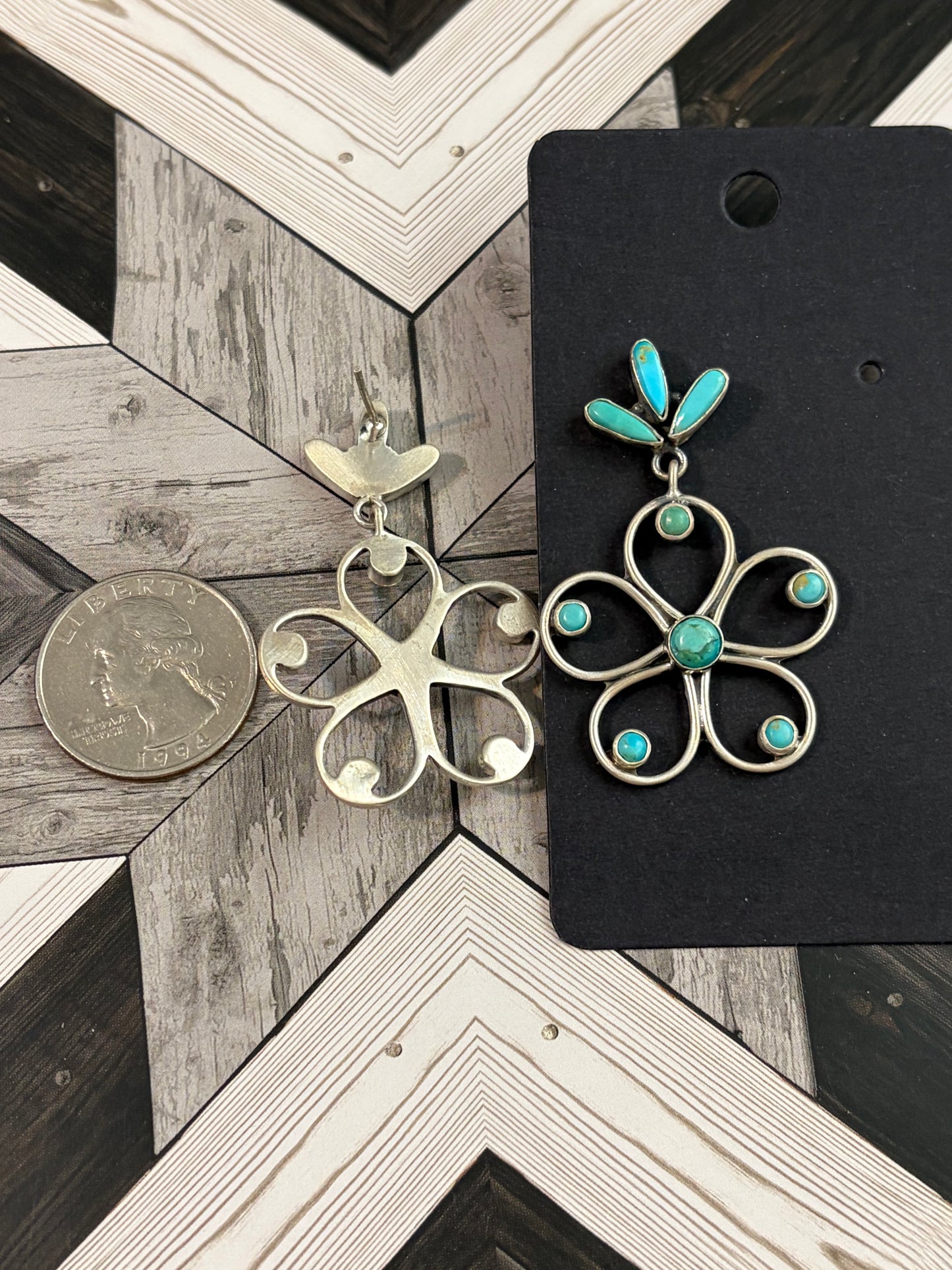 Kingman Turquoise Flower Drop Earrings