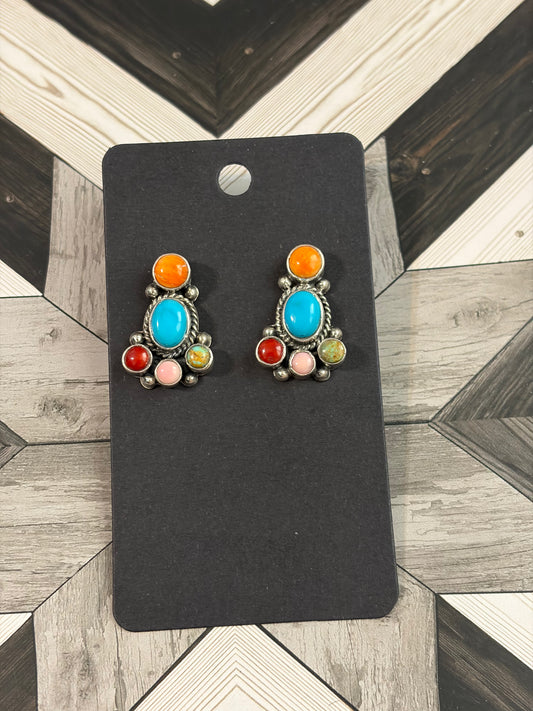 Handcrafted Multi-Stone Cluster Earrings