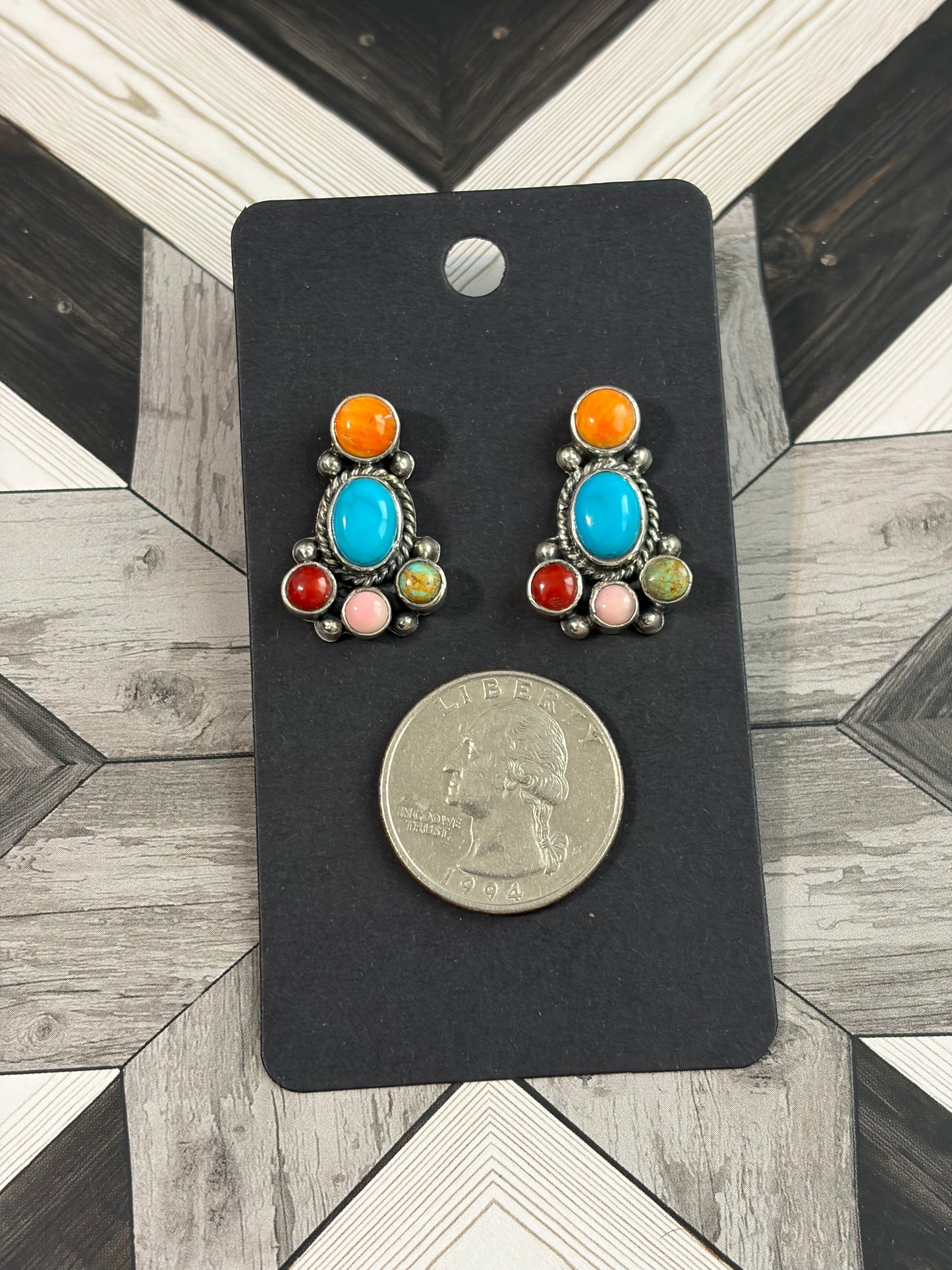 Handcrafted Multi-Stone Cluster Earrings