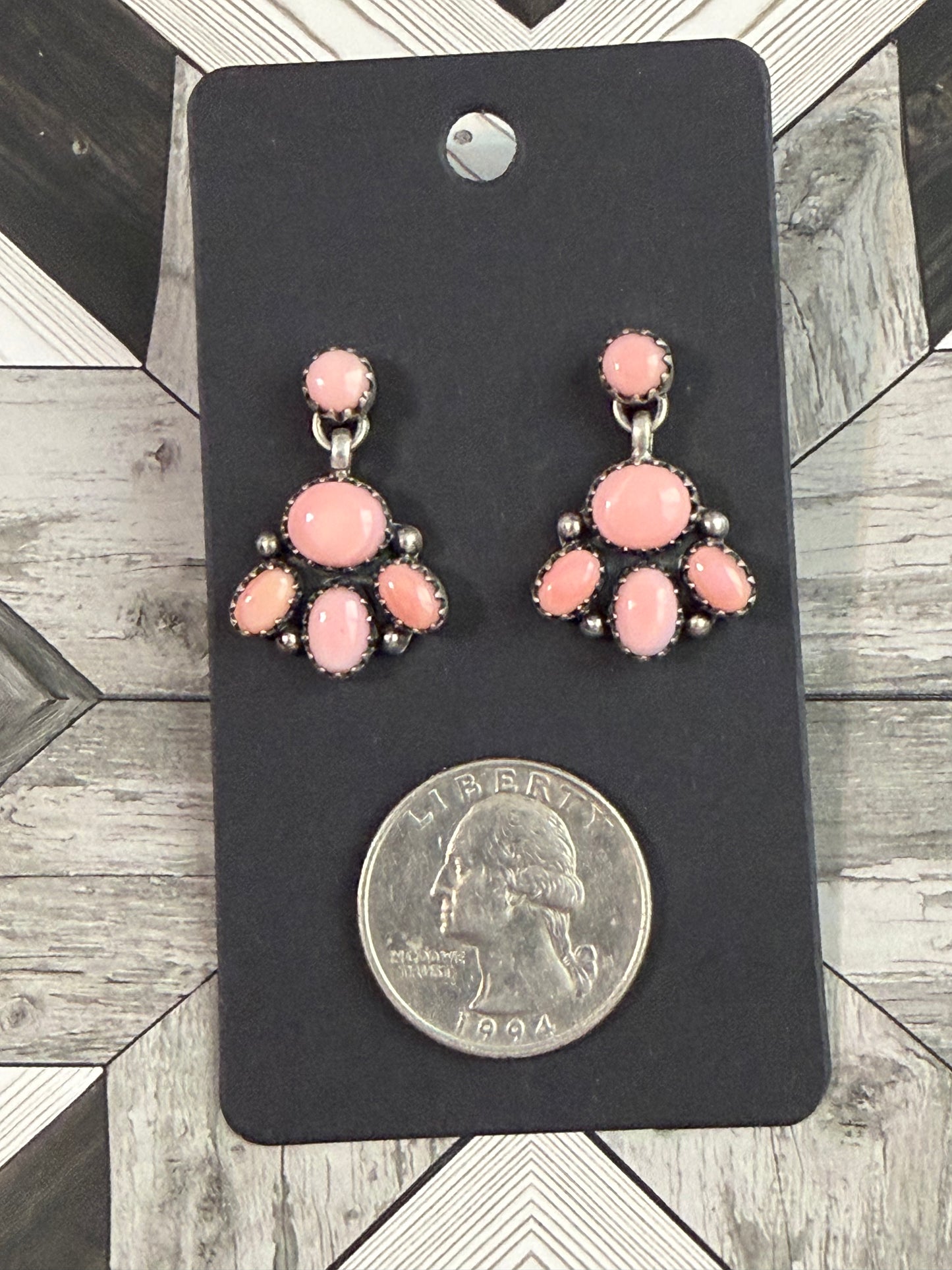 Handcrafted Pink Conch Post Dangle Cluster Earrings