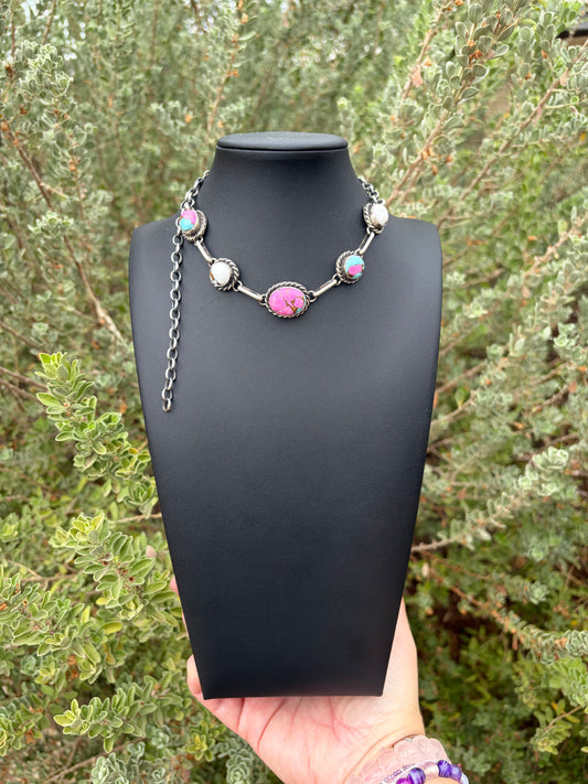 Navajo - Augustine Largo - Cotton Candy Choker Necklace