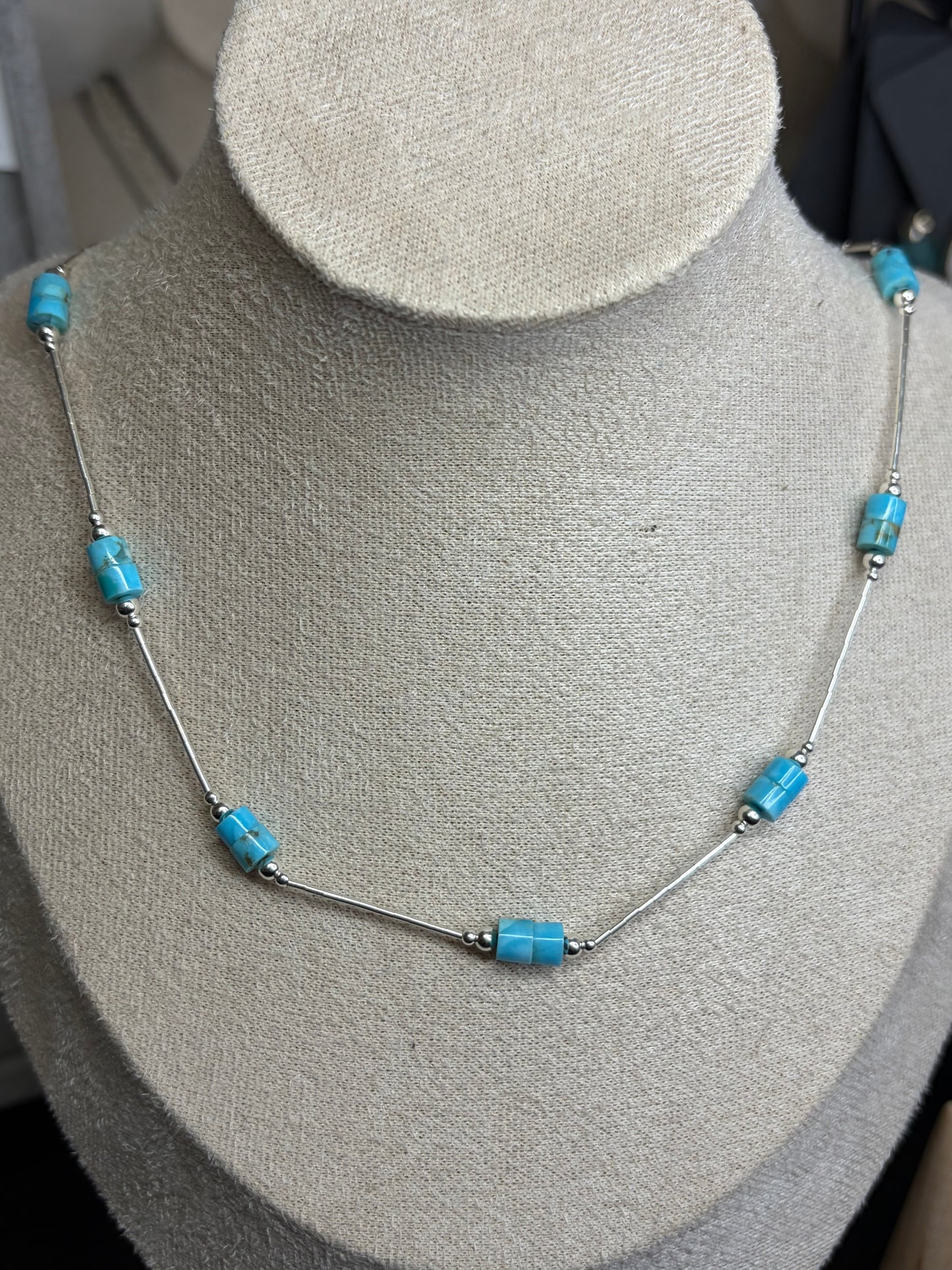 Liquid Silver & Turquoise Necklace - 19”