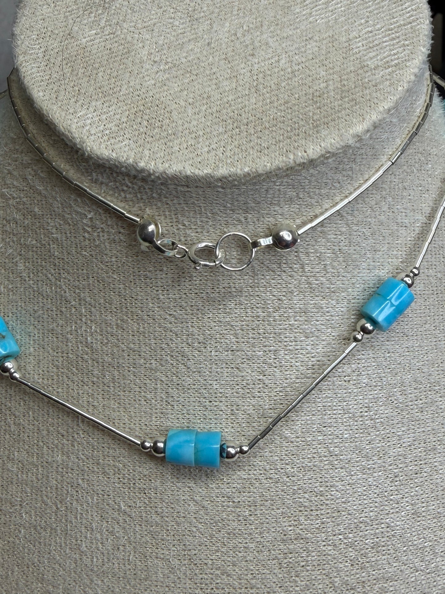Liquid Silver & Turquoise Necklace - 19”