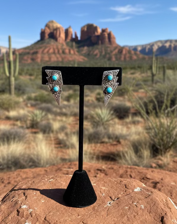 Handcrafted Kingman Turquoise Bolt Earrings