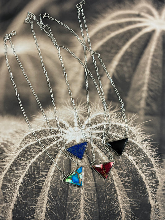 Genuine Stone Triangle Pendant Necklace