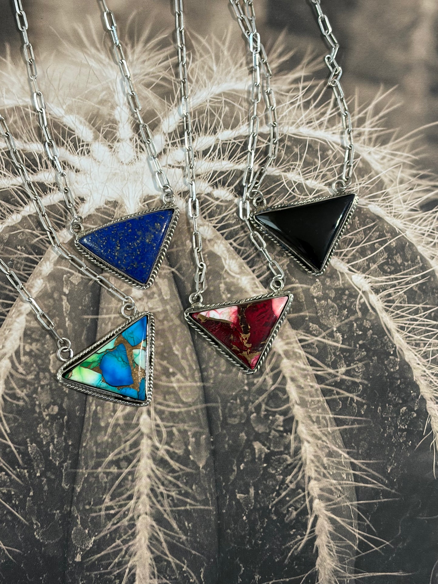 Genuine Stone Triangle Pendant Necklace