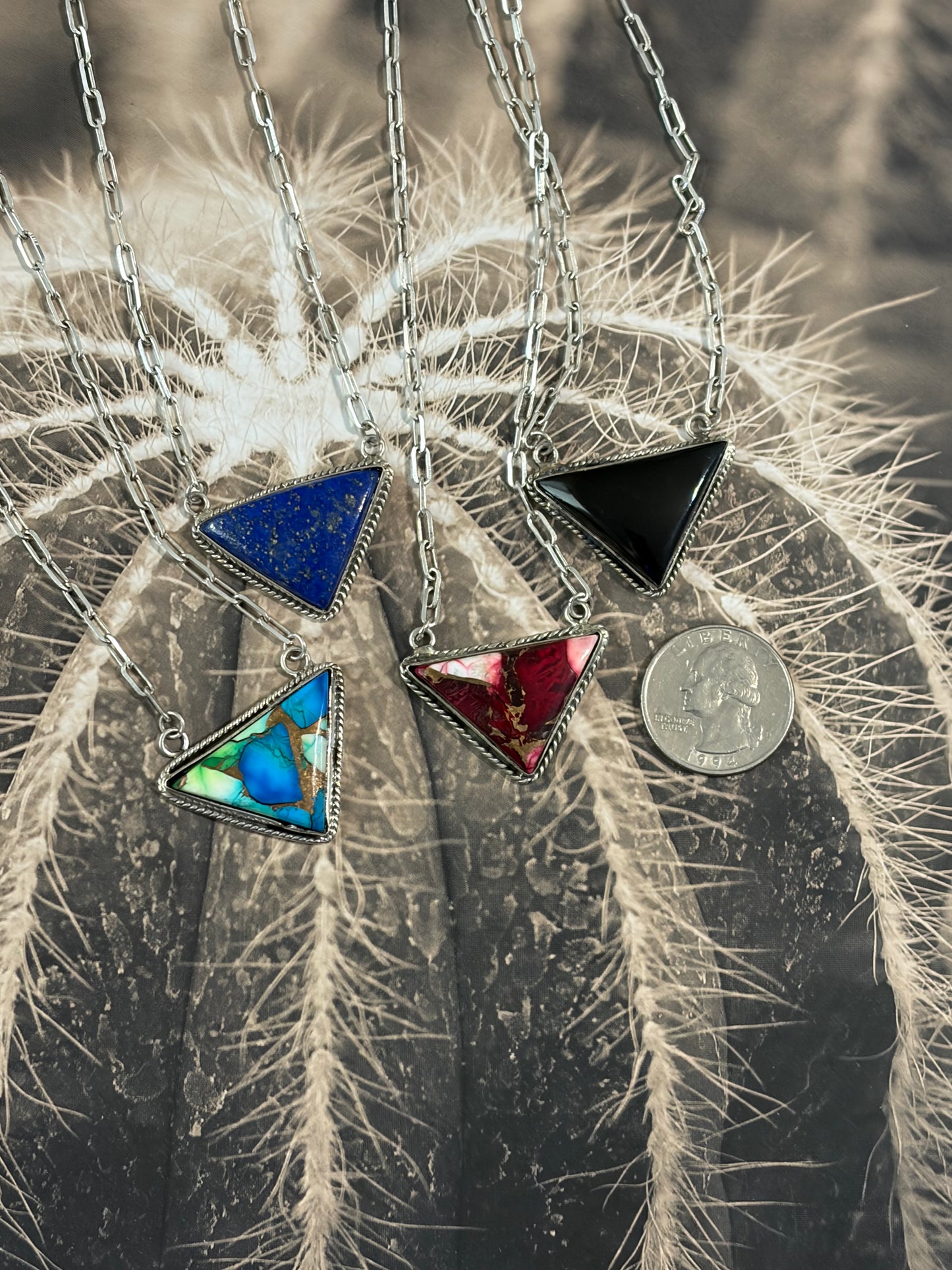 Genuine Stone Triangle Pendant Necklace