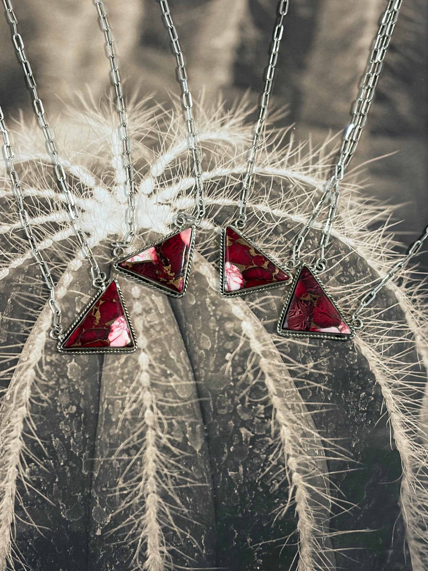 Genuine Stone Triangle Pendant Necklace