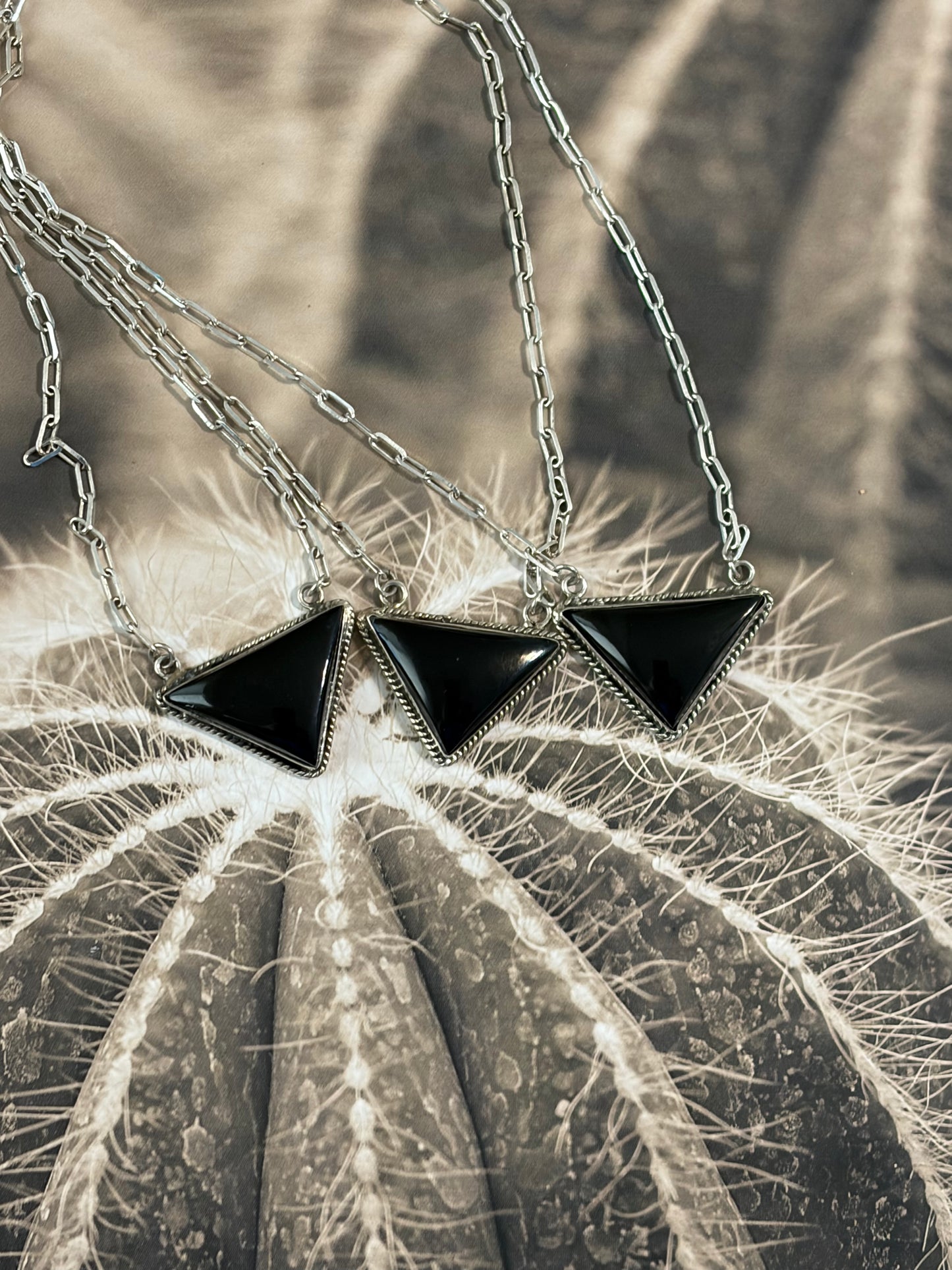 Genuine Stone Triangle Pendant Necklace