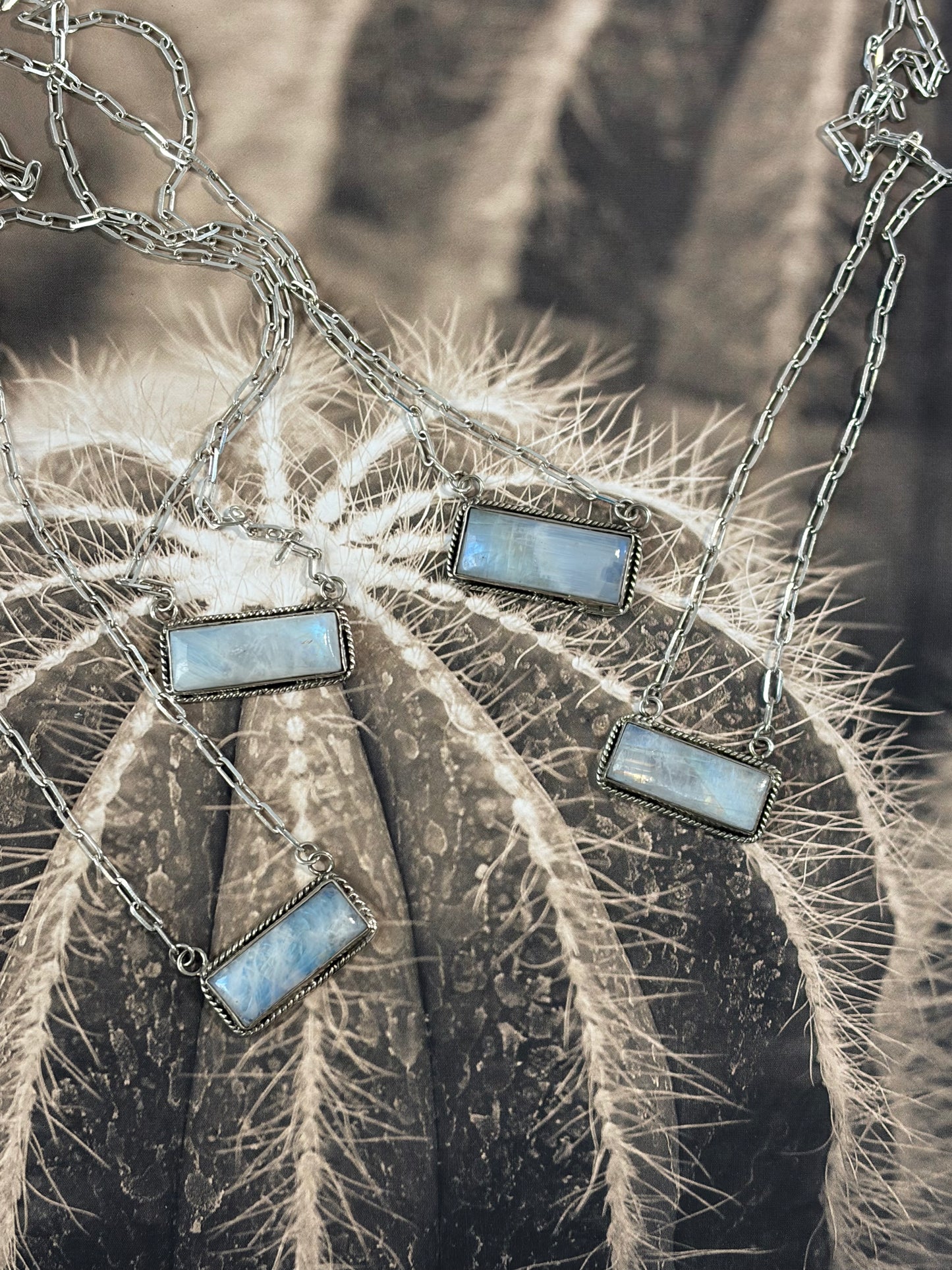 The Rainbow Moonstone Bar Necklace
