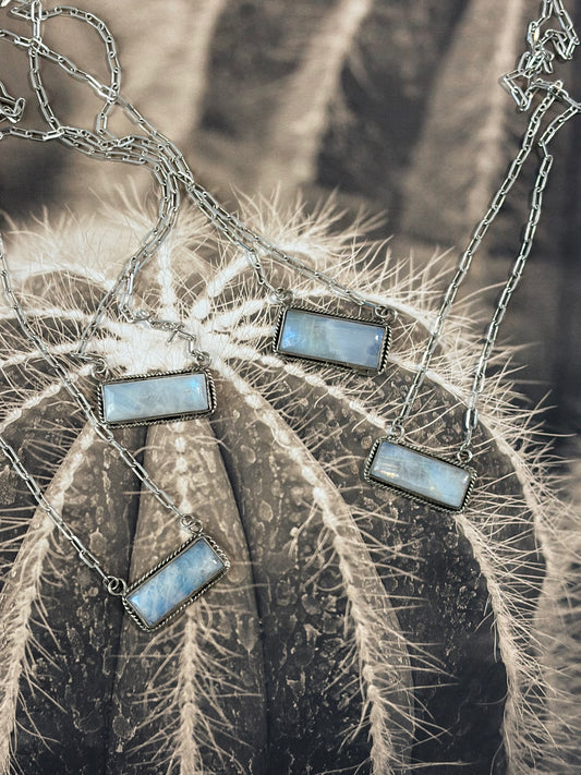 The Rainbow Moonstone Bar Necklace