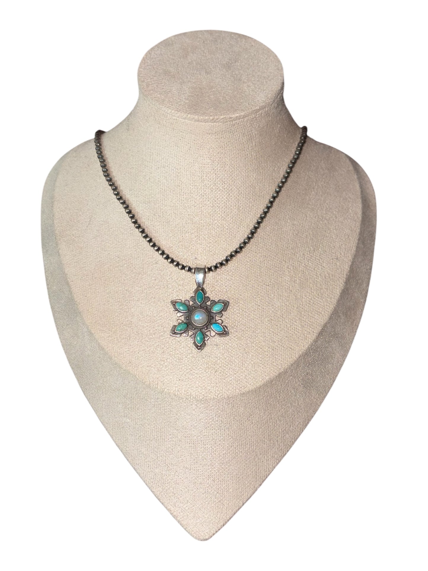 Arizona Turquoise & Rainbow Moonstone Snowflake Pendant