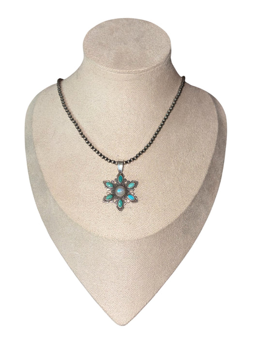 Arizona Turquoise & Rainbow Moonstone Snowflake Pendant
