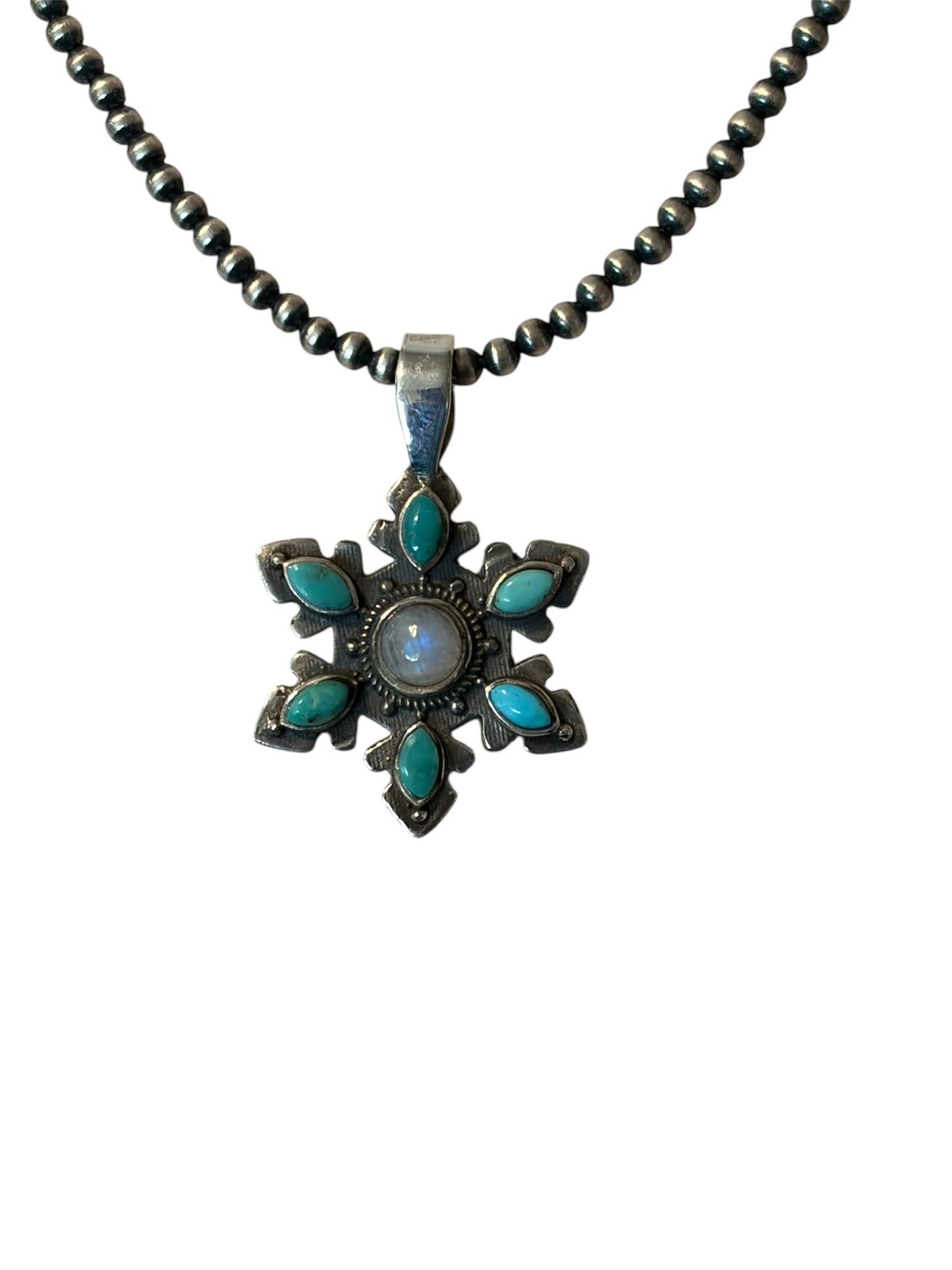Arizona Turquoise & Rainbow Moonstone Snowflake Pendant