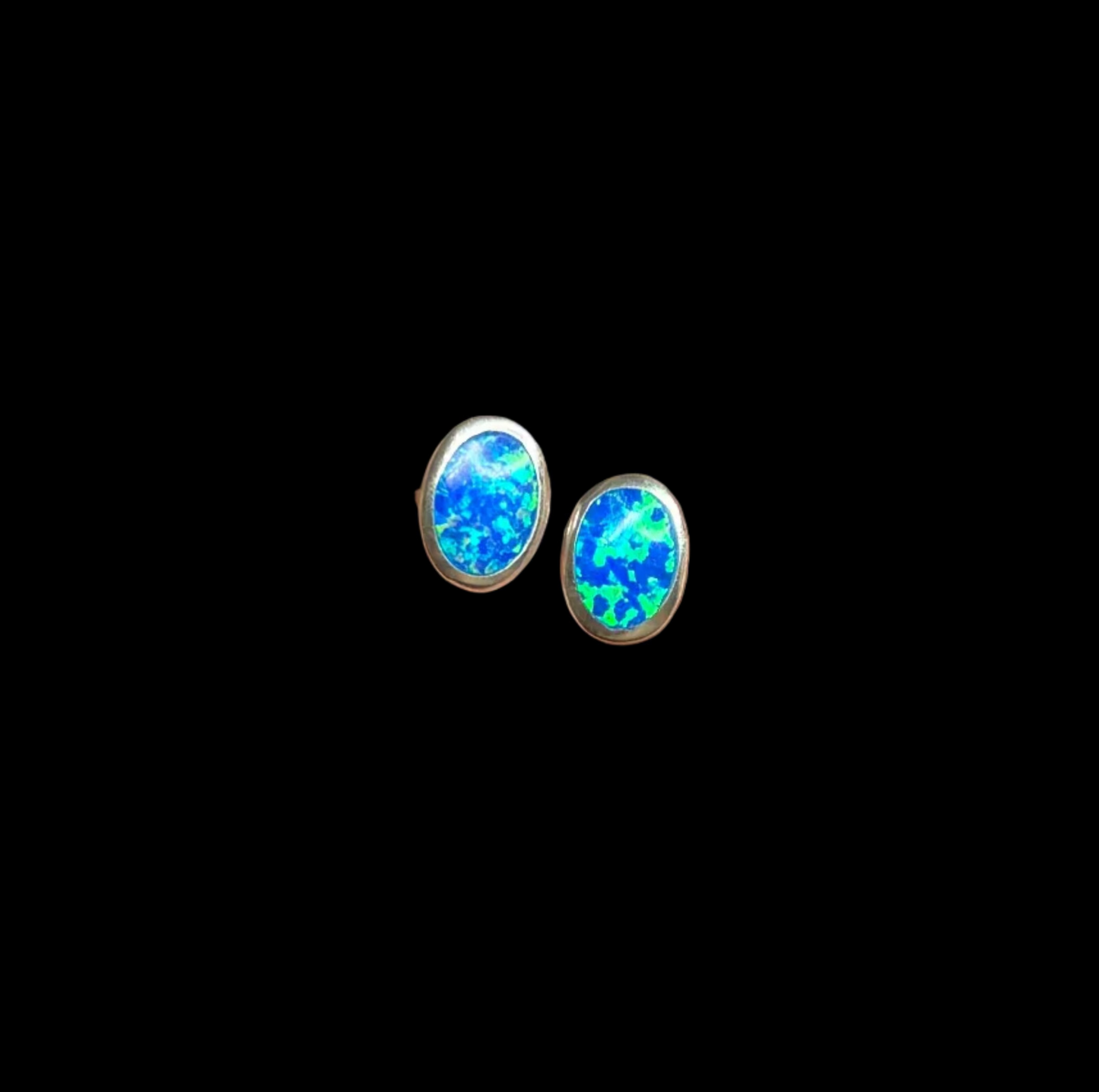 TAXCO Blue Lab Opal Stud Earrings