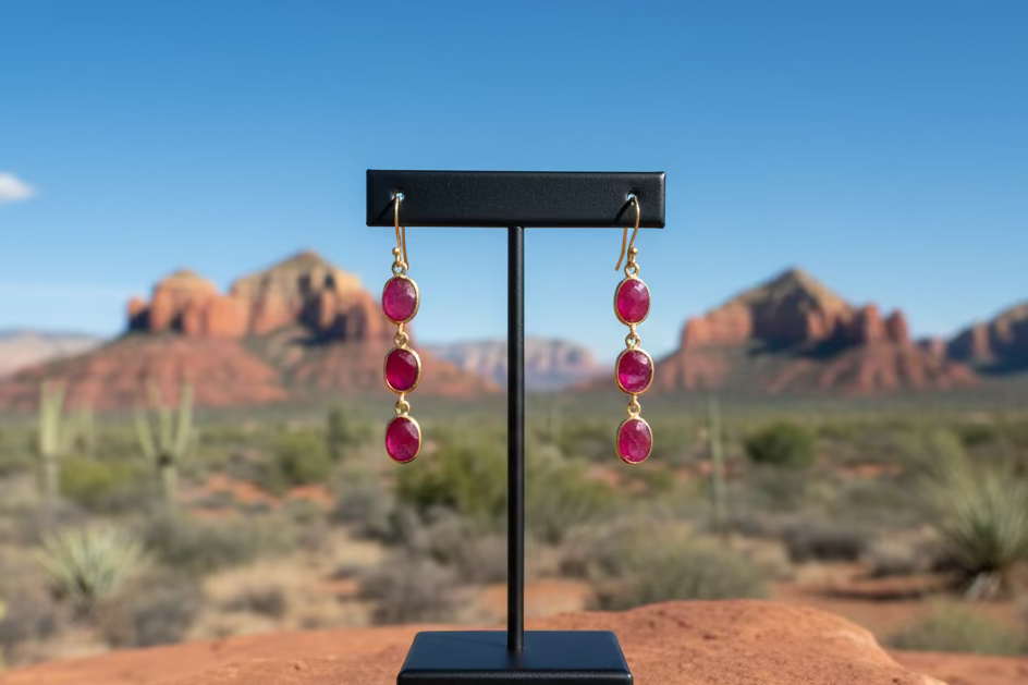 Gold Vermeil Natural Ruby Dangle Earrings