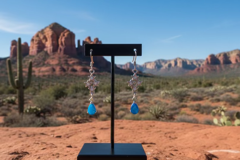 Blue Opal & White Topaz Star Earrings