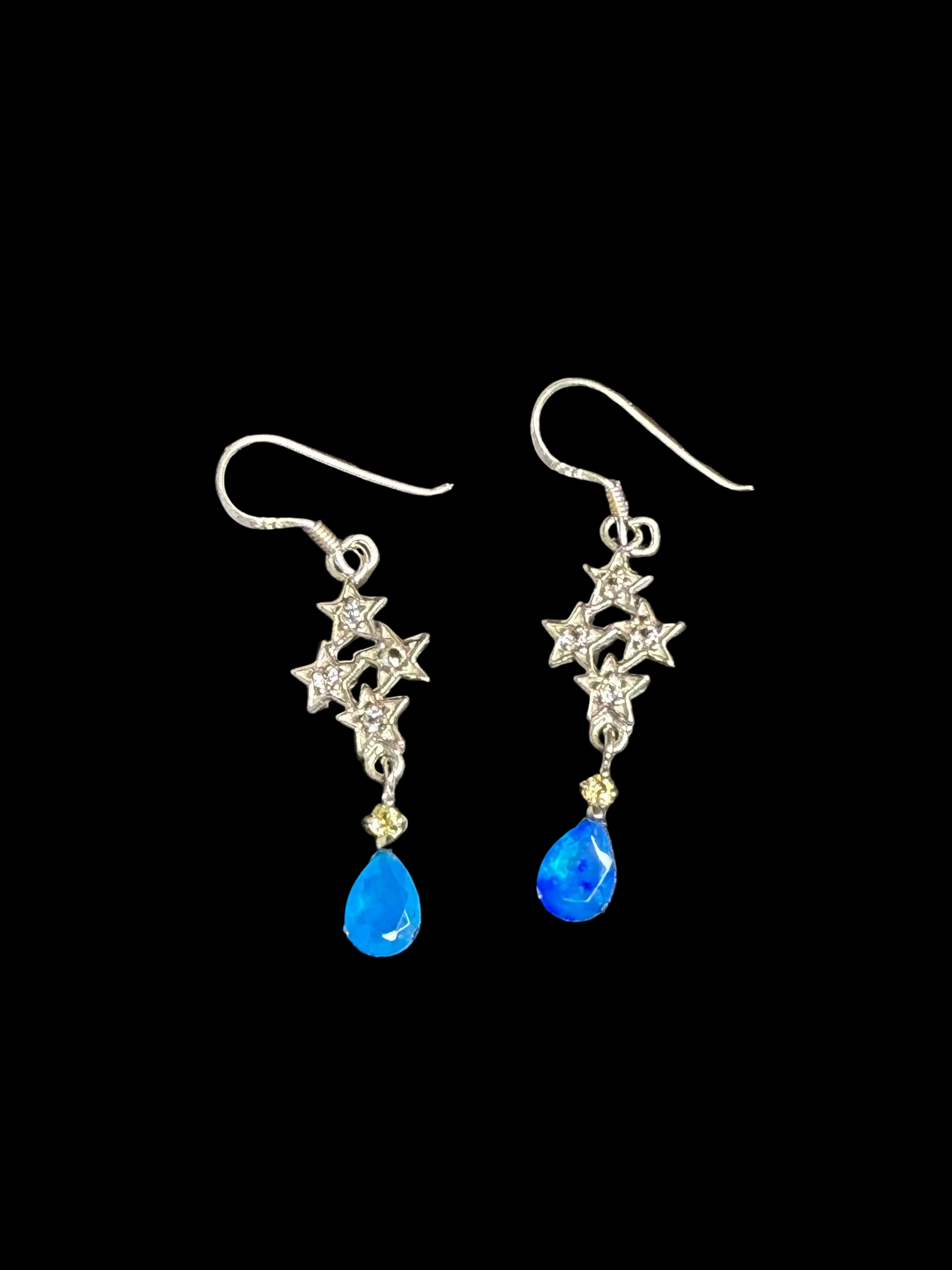 Blue Opal & White Topaz Star Earrings