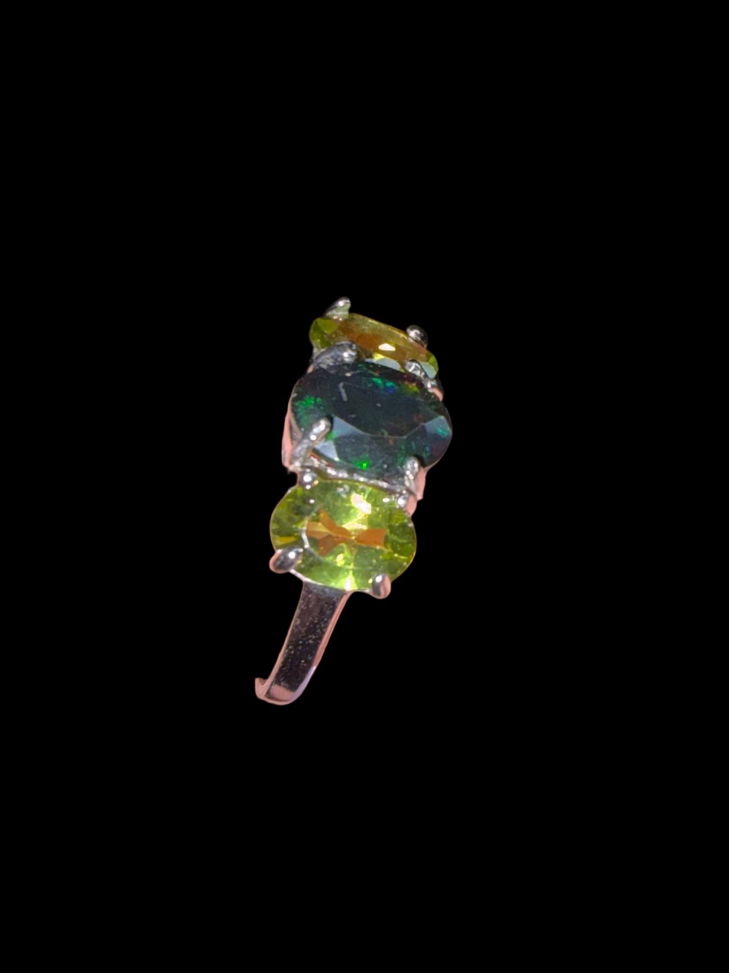 Black Ethiopian Fire Opal & Peridot Ring - size 7.5