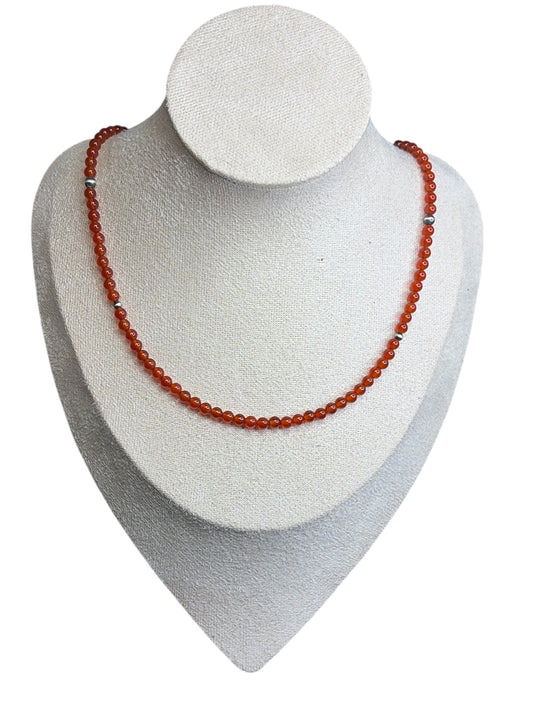 Red Jade & Machine Made Pearl Necklace - 18”