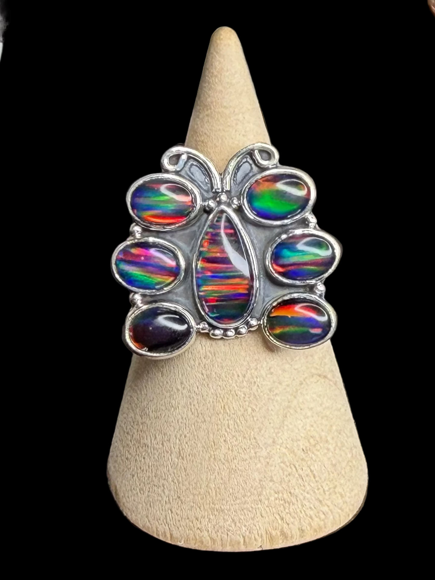 Aurora Opal Butterfly Ring - size 7