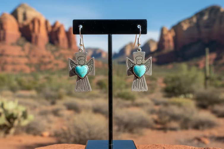 VTG Carolyn Pollack Angel & Turquoise Earrings