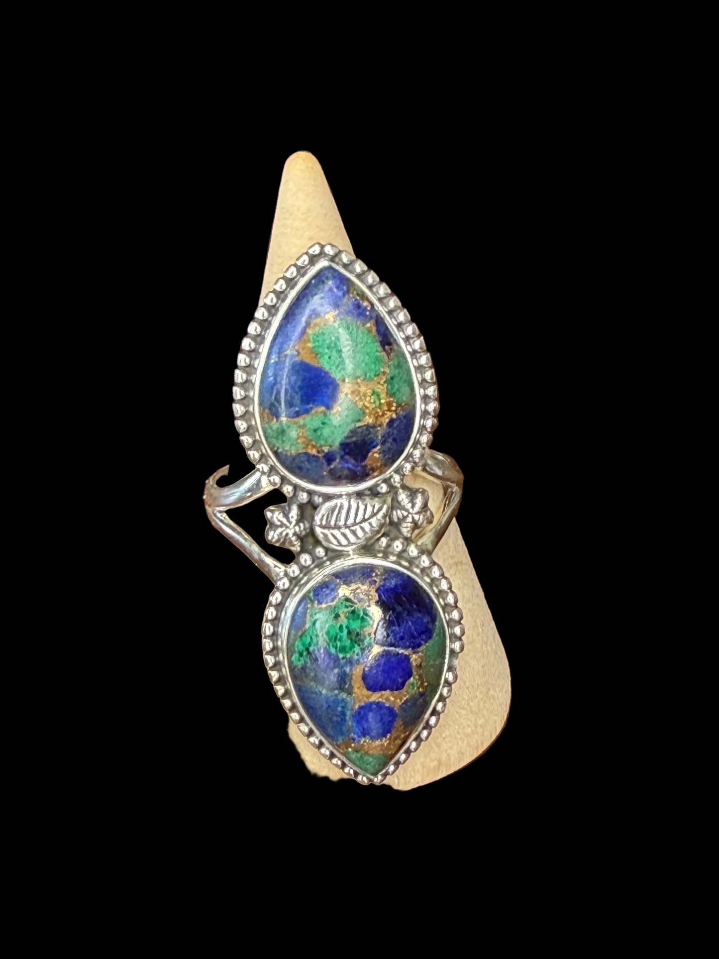 Copper Matrix Azurite Malachite Ring - size 11