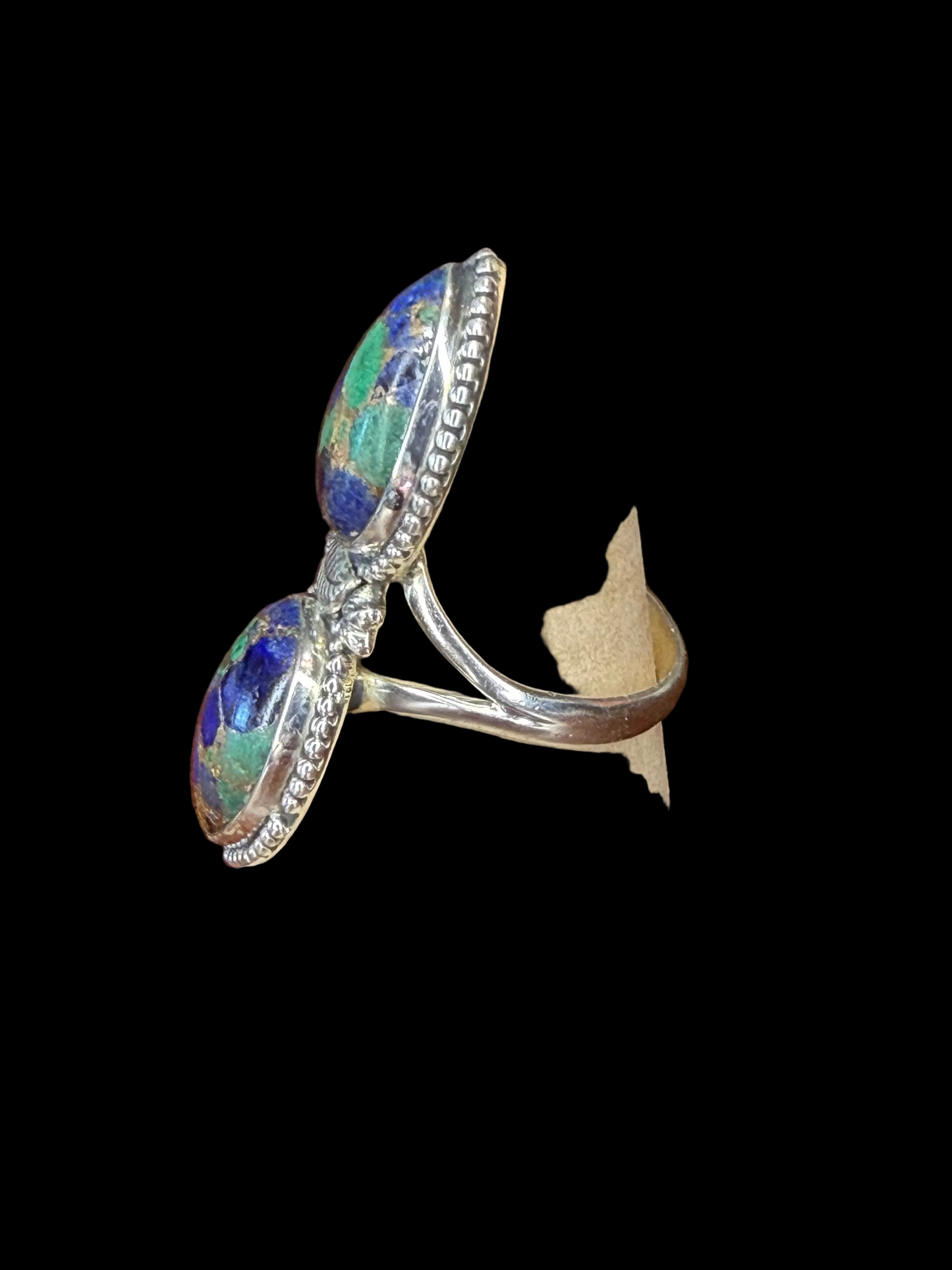 Copper Matrix Azurite Malachite Ring - size 11