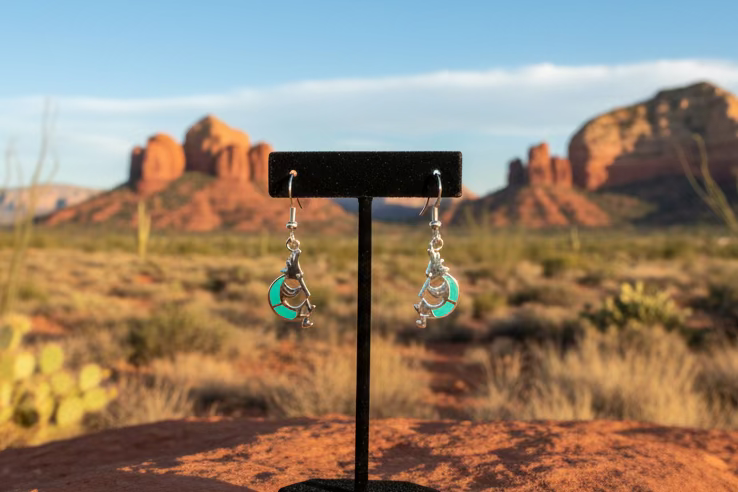Turquoise inlaid Kokopelli Earrings