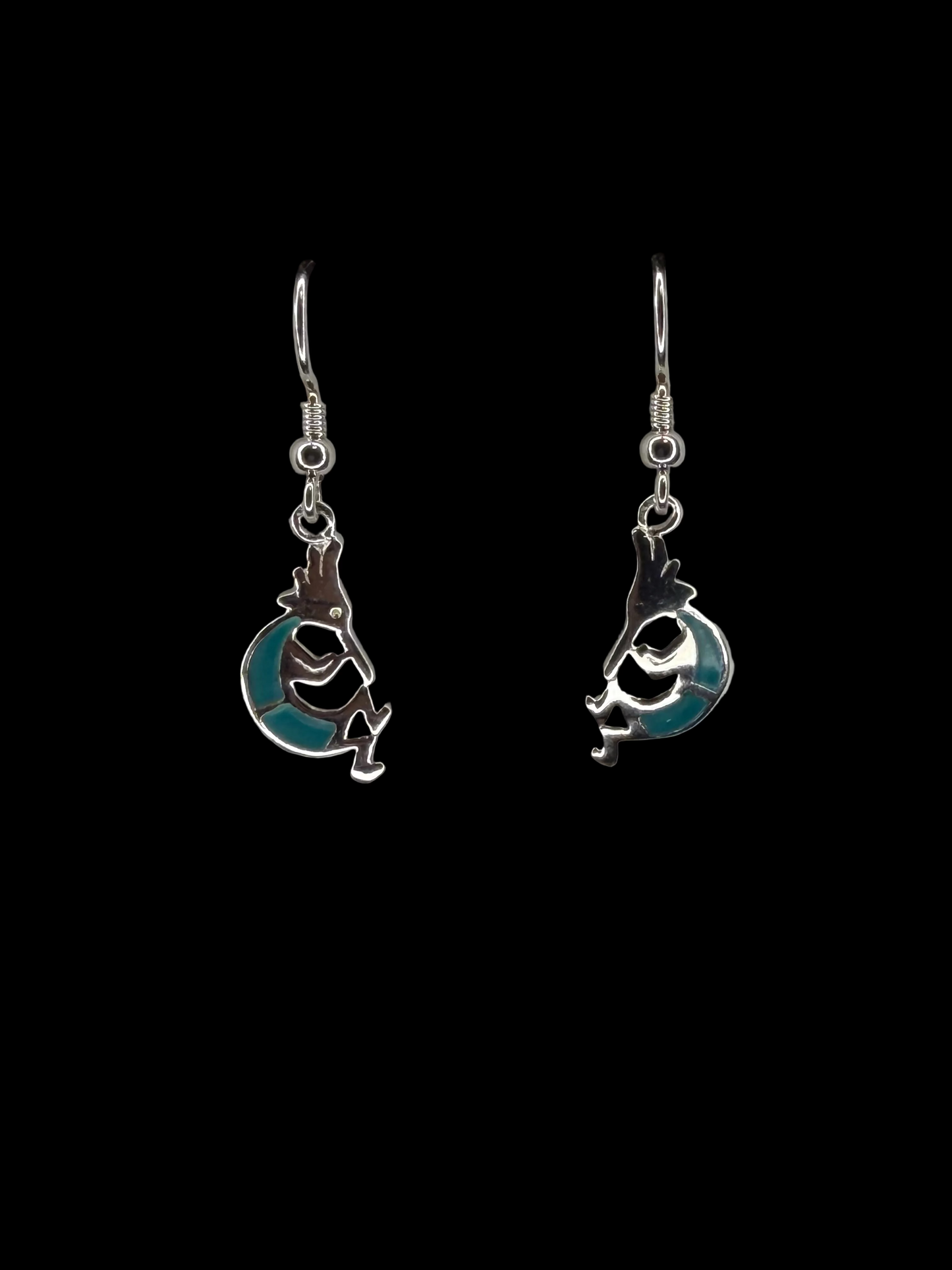 Turquoise inlaid Kokopelli Earrings