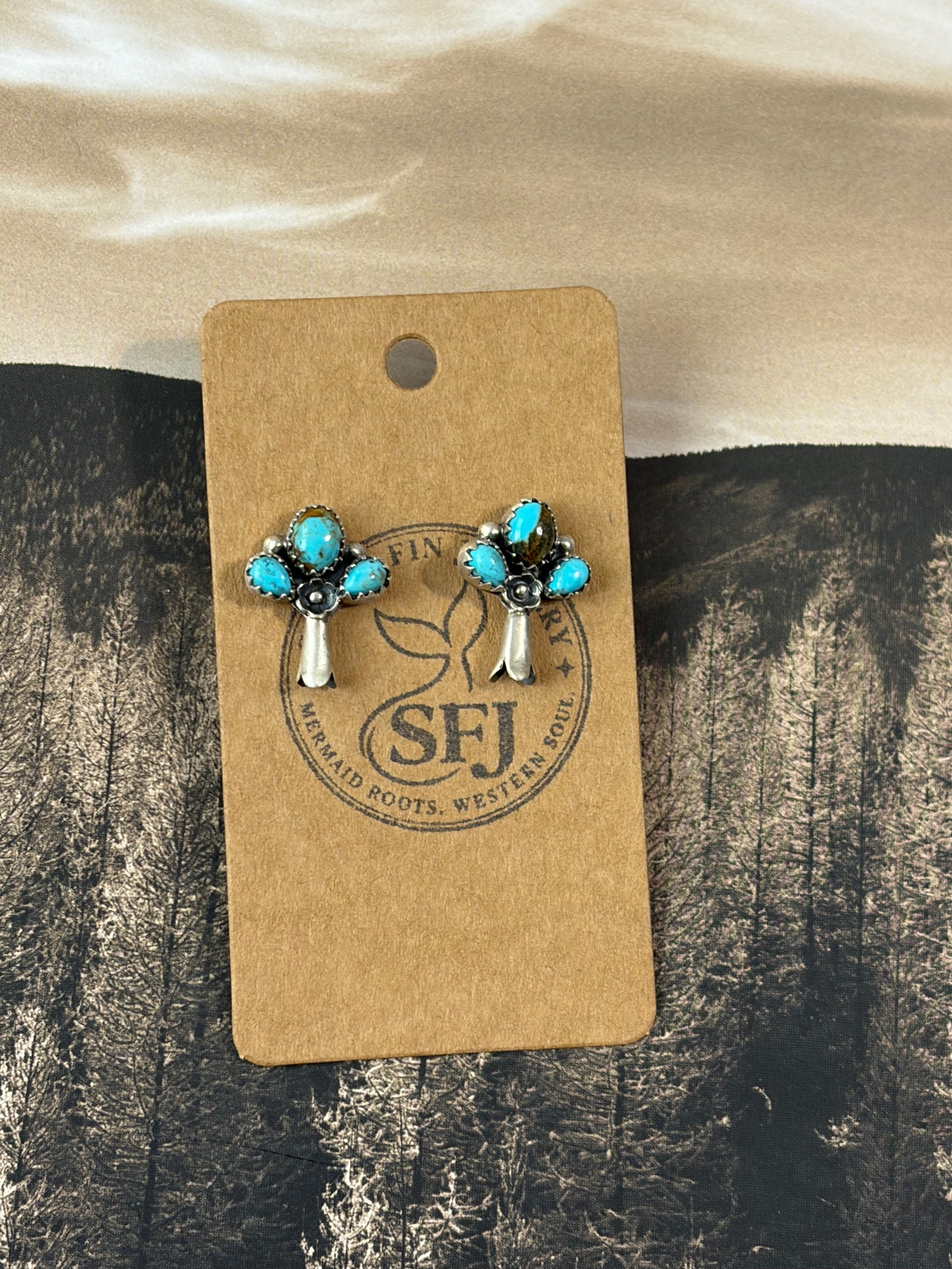 Handcrafted Kingman Turquoise Blossom Earrings