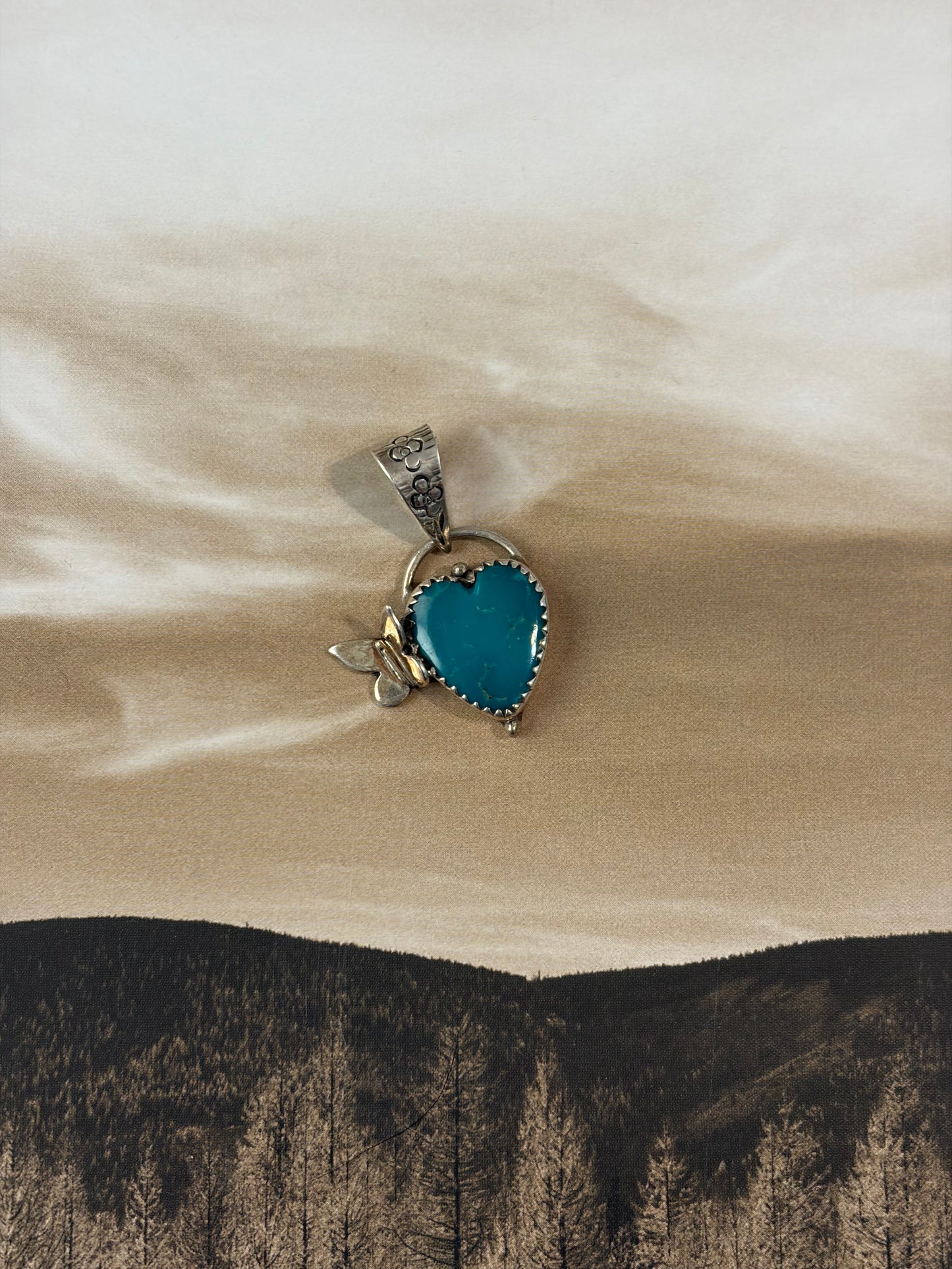 Handcrafted Kingman Turquoise Heart & Butterfly Pendant