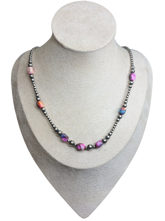 Machine Made Pearls & Pink Dahlia Necklace - 20”