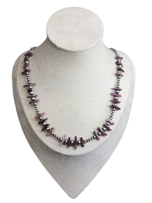 Purple Spiny Oyster & Machine Made Pearl Necklace - 18”