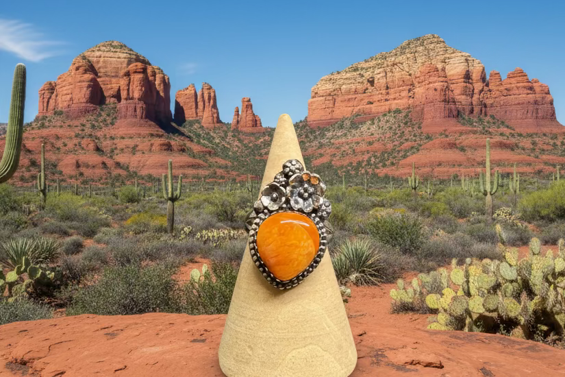 Handcrafted Orange Spiny Desert Ring - size 7