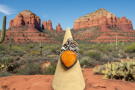 Handcrafted Orange Spiny Desert Ring - size 7