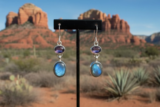Labradorite & Amethyst Dangle Earrings