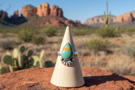 Handcrafted Kingman Turquoise Teardrop Ring - size 7