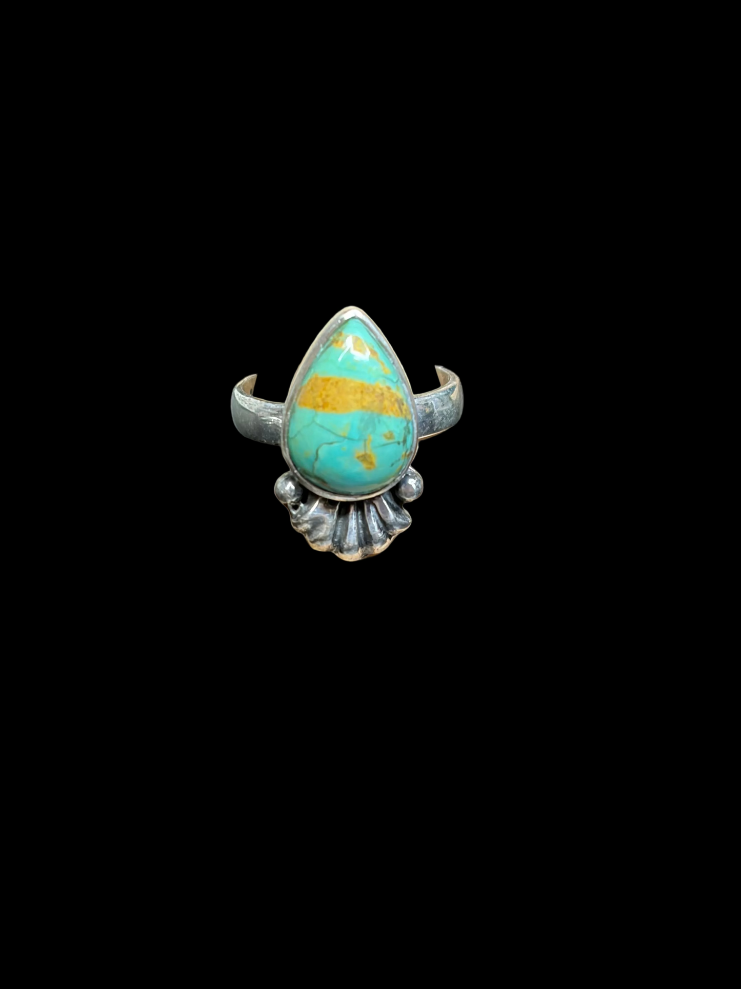 Handcrafted Kingman Turquoise Teardrop Ring - size 7