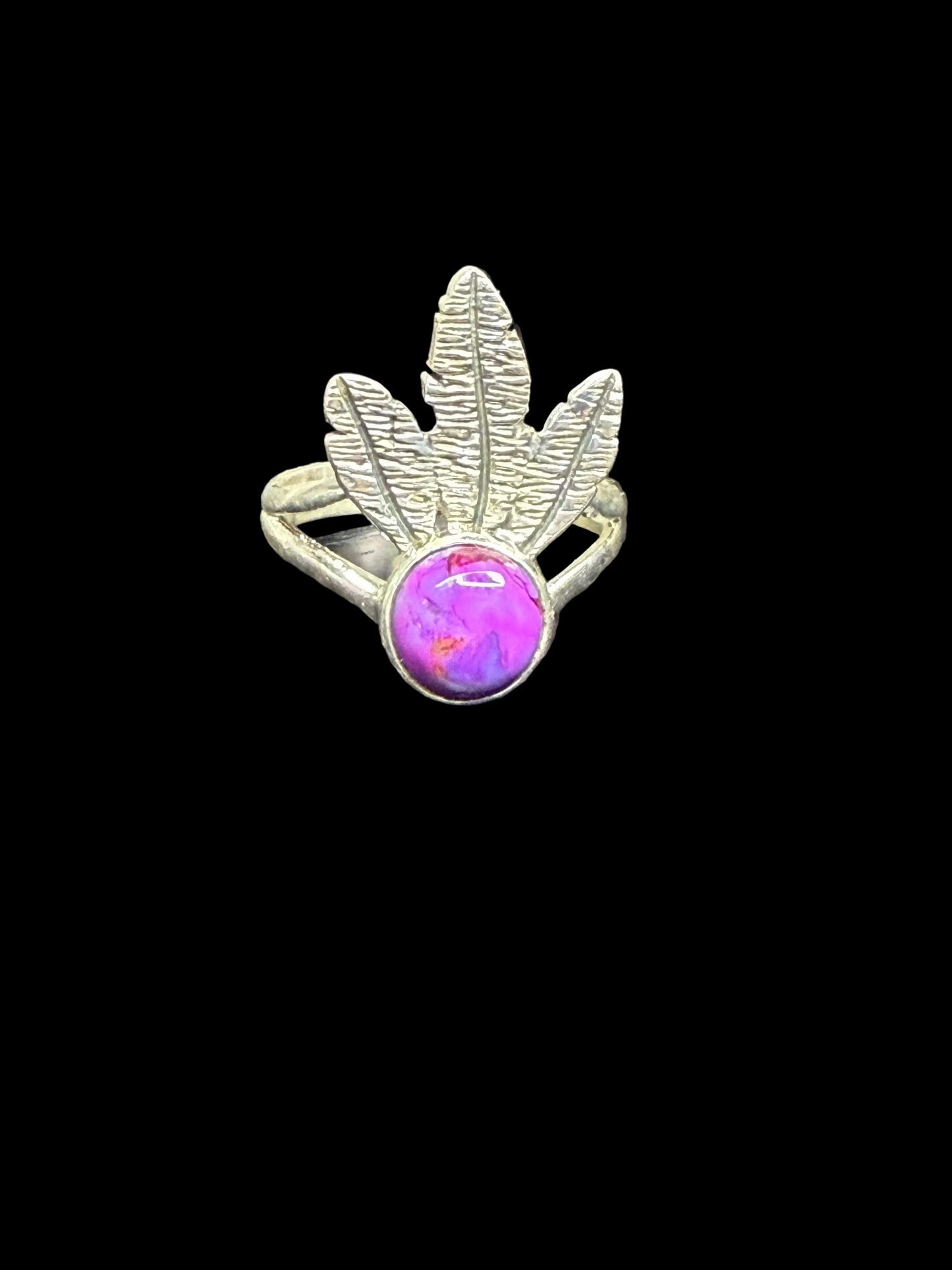 Purple Mojave Turquoise & Feather Ring - size 9