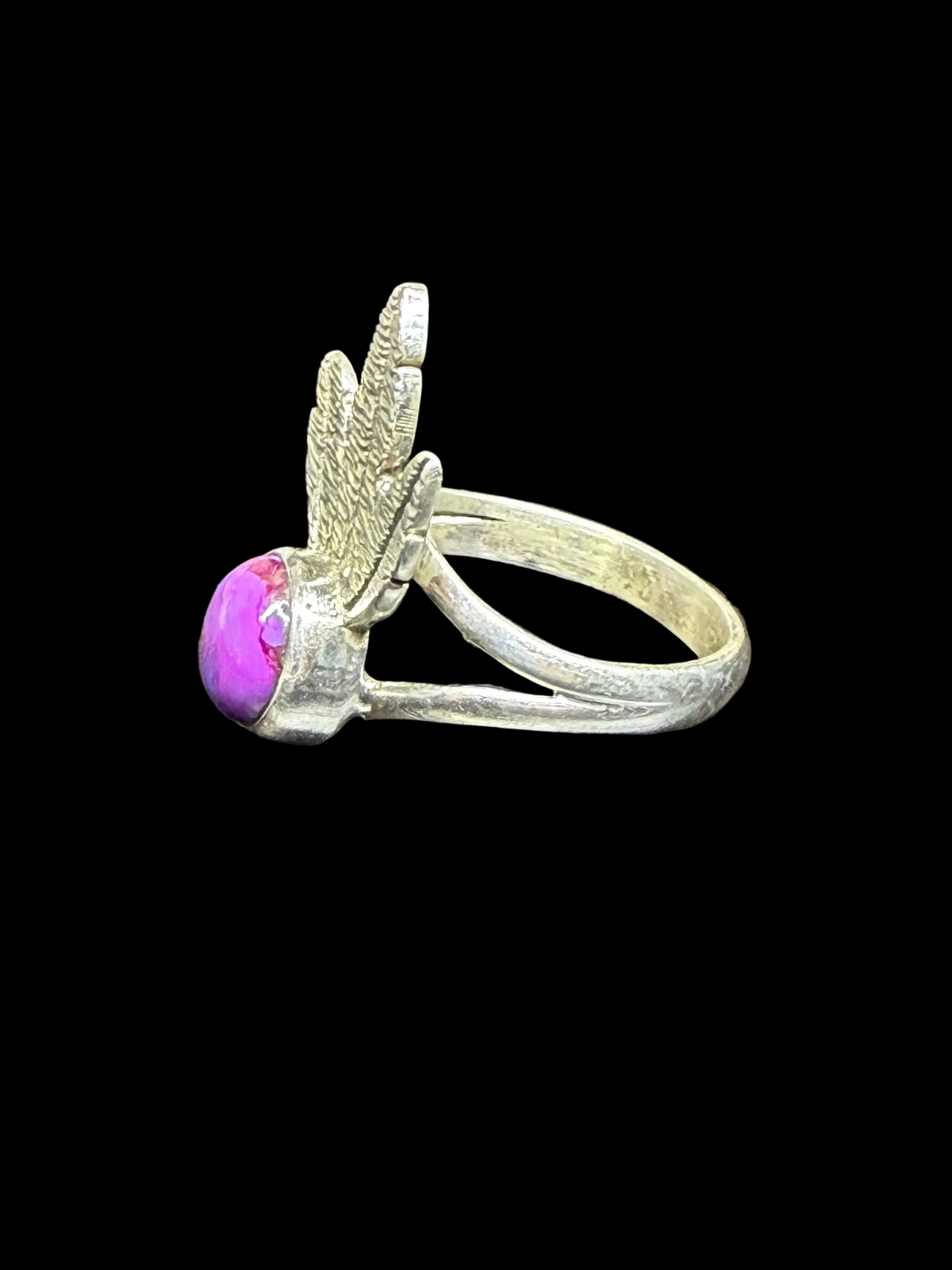 Purple Mojave Turquoise & Feather Ring - size 9