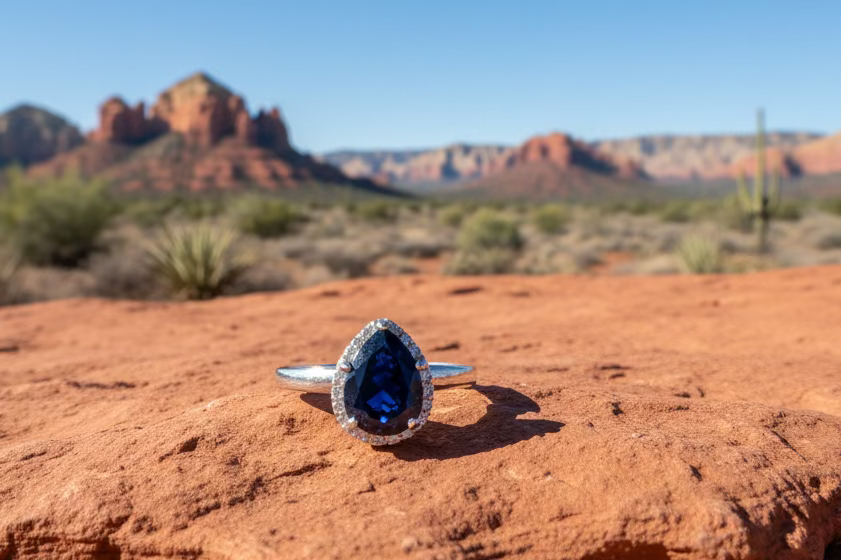 Elegant Sapphire & CZ Ring - size 7