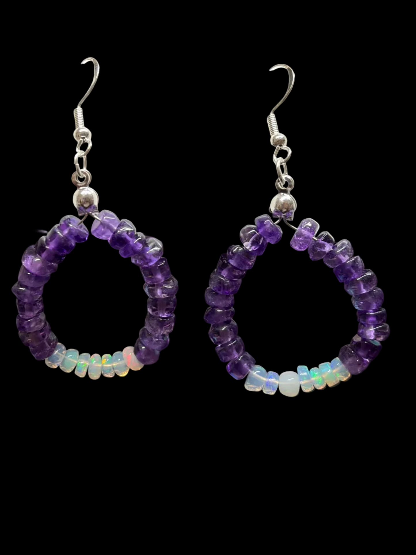 Hand-strung Amethyst & Ethiopian Opal Heishi Bead Earrings