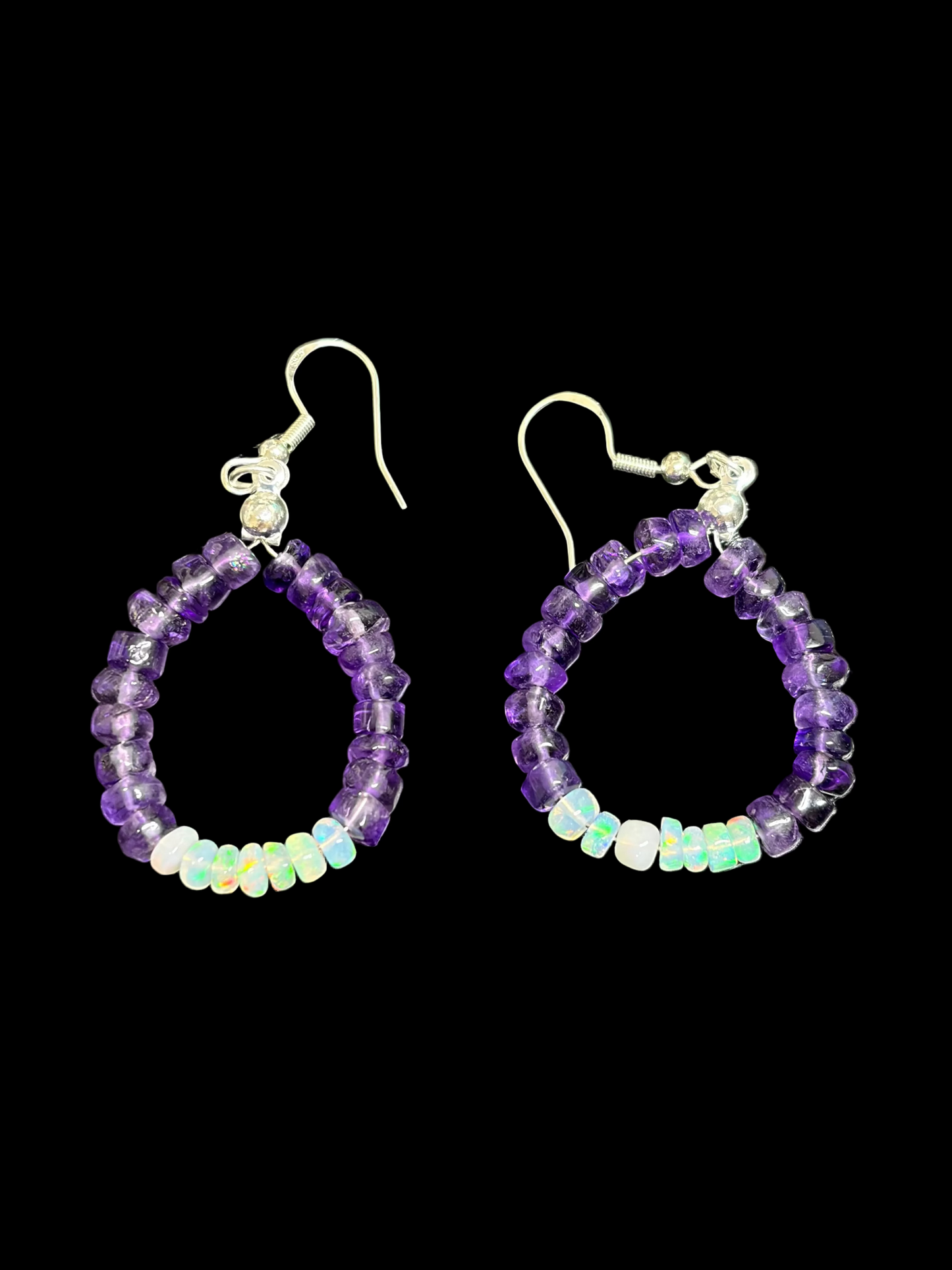 Hand-strung Amethyst & Ethiopian Opal Heishi Bead Earrings
