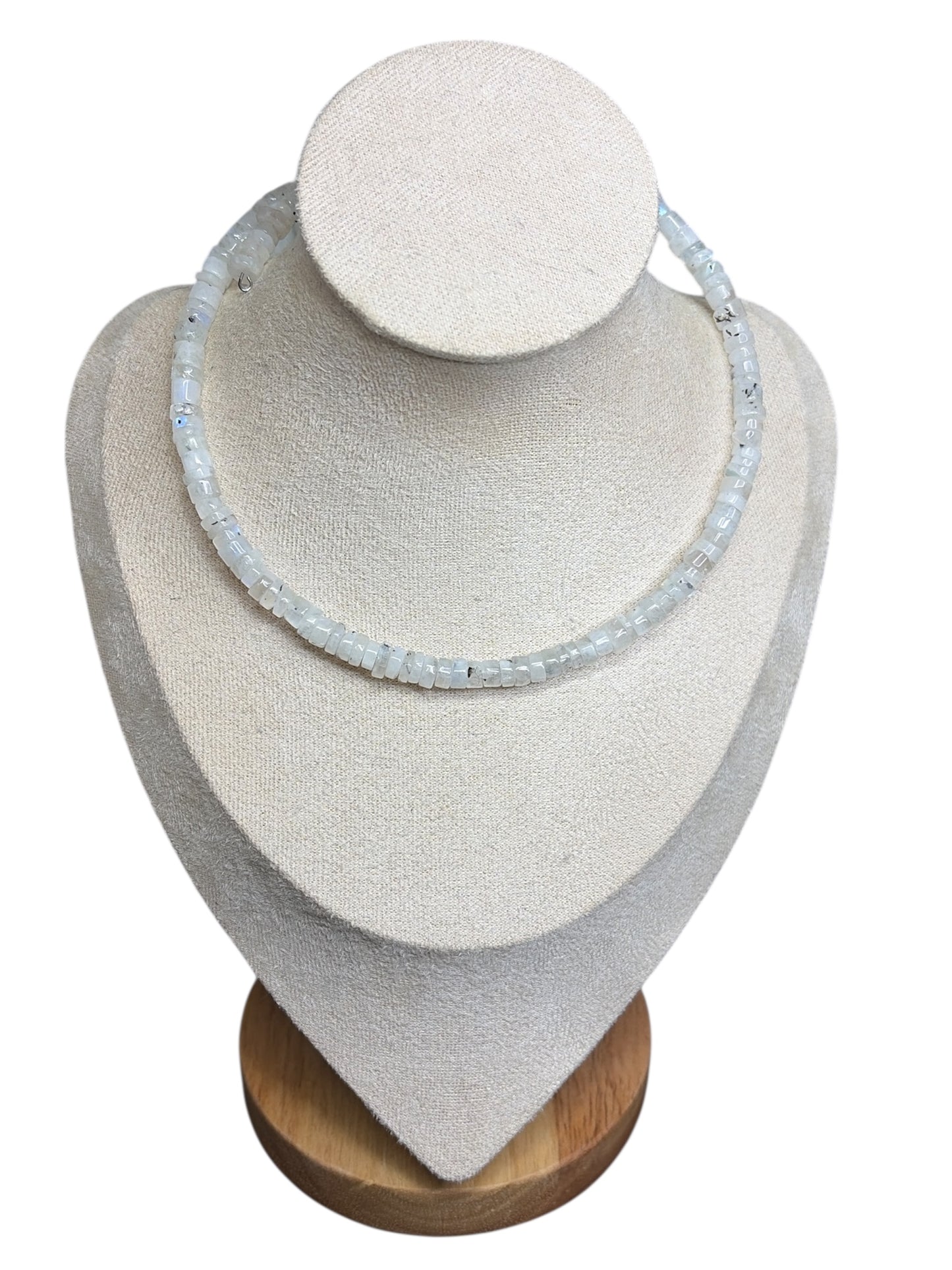 Hand-Strung Rainbow Moonstone Memory Wire Necklace