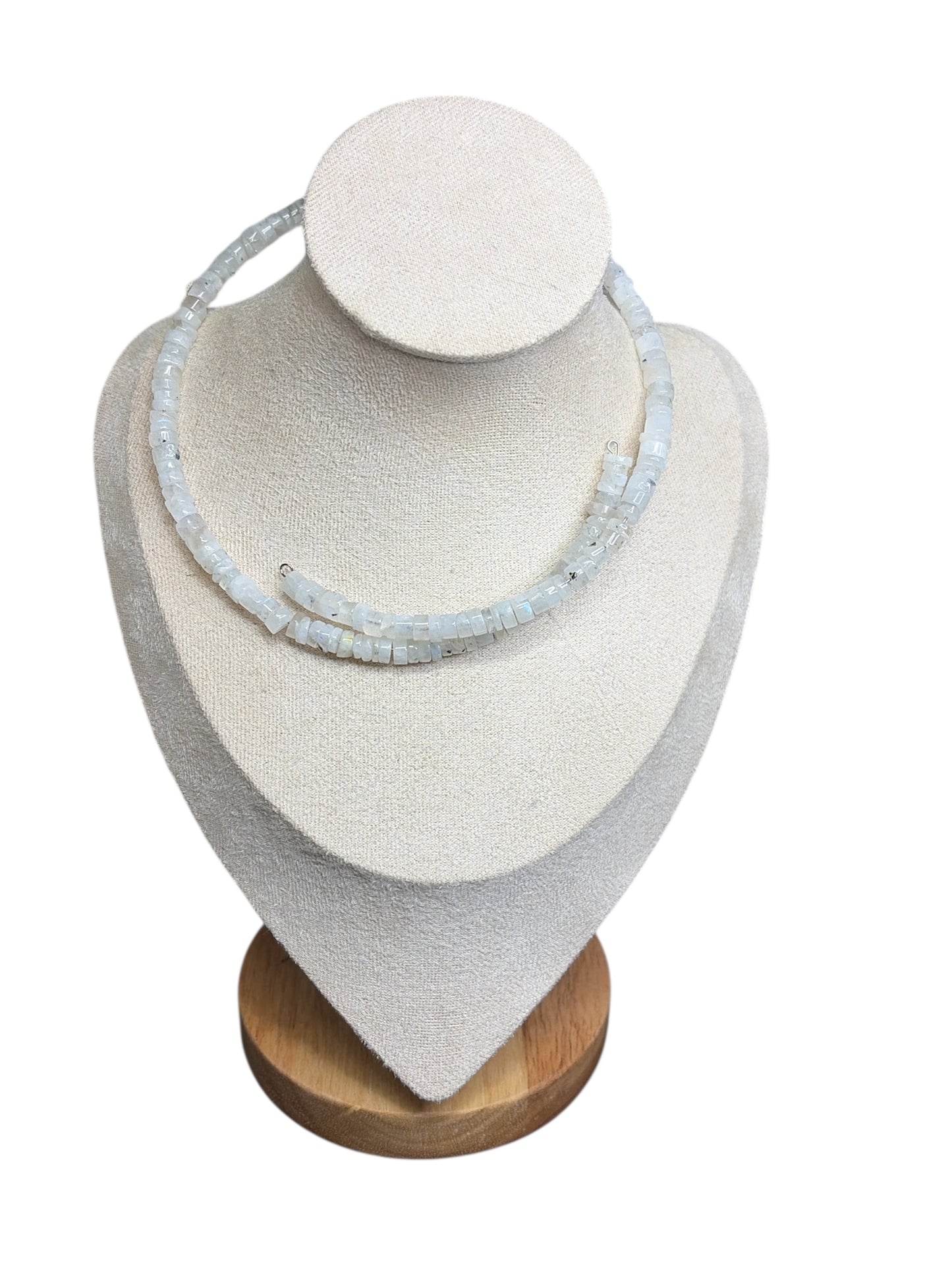 Hand-Strung Rainbow Moonstone Memory Wire Necklace